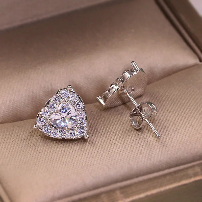 CZ Heart Stud Earrings