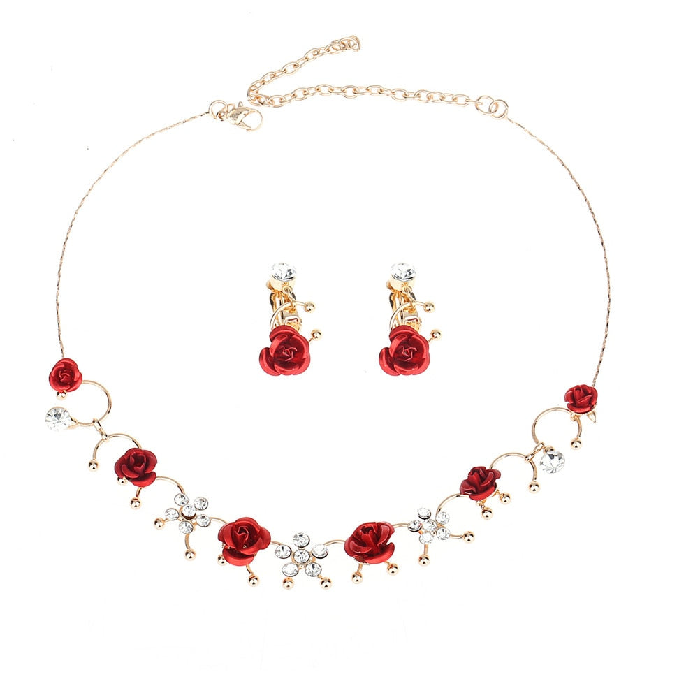 Red Rose Necklace Set