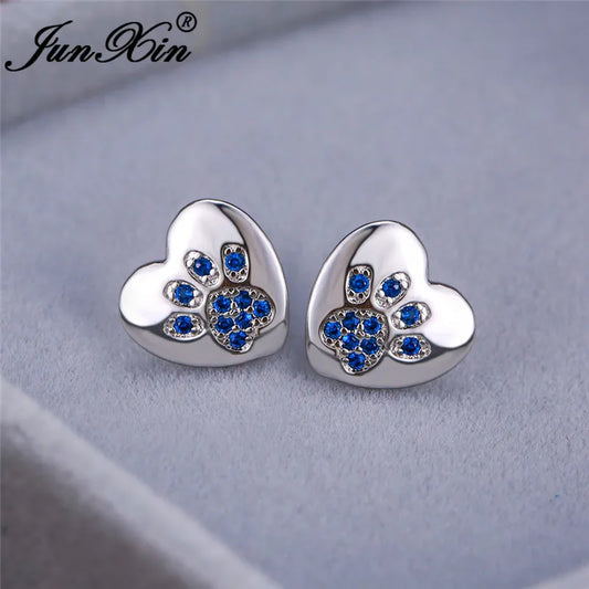 Paw Print Heart CZ Earrings