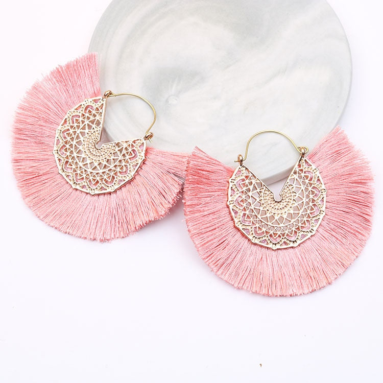 Metal Scroll and Fringe Earrings