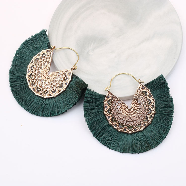 Metal Scroll and Fringe Earrings