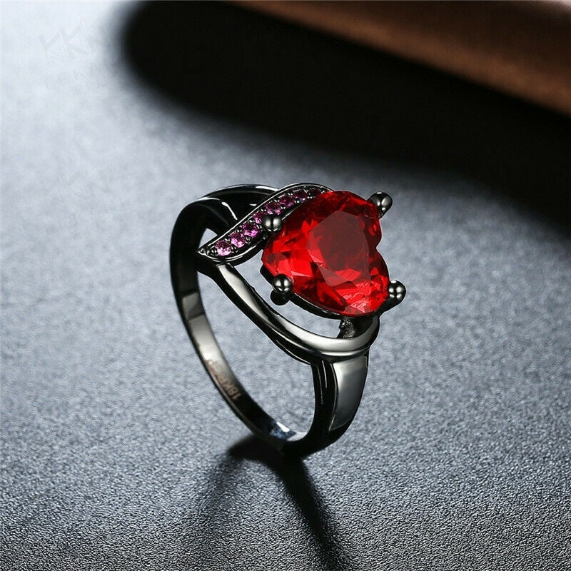 Mystic Heart Shaped CZ Ring Black Ring