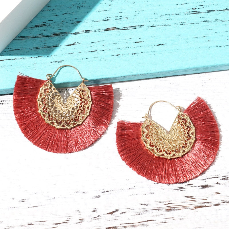 Metal Scroll and Fringe Earrings