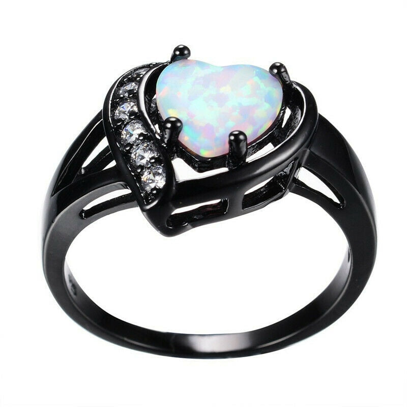 Mystic Heart Shaped CZ Ring Black Ring