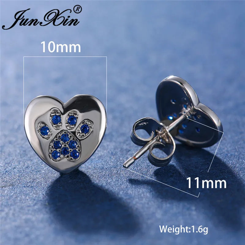 Paw Print Heart CZ Earrings