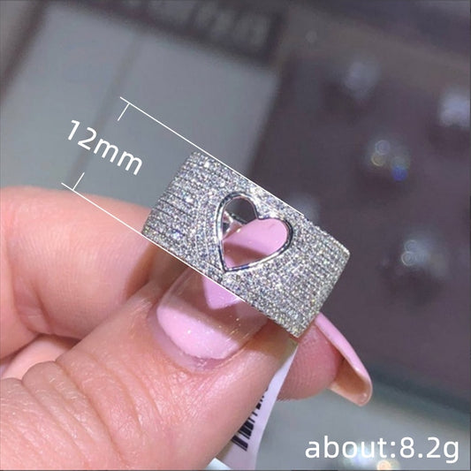 Temperament Fashion Micro-inlaid Crystal Hollow Love Ring for Women Party Wedding Jewelry Whole Sale rings size 11