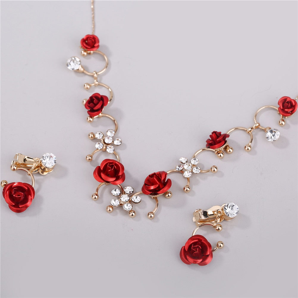 Red Rose Necklace Set