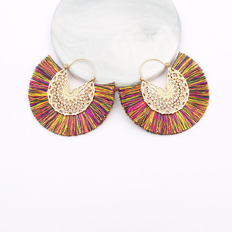 Metal Scroll and Fringe Earrings