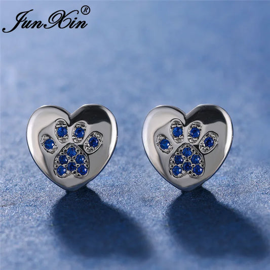 Paw Print Heart CZ Earrings