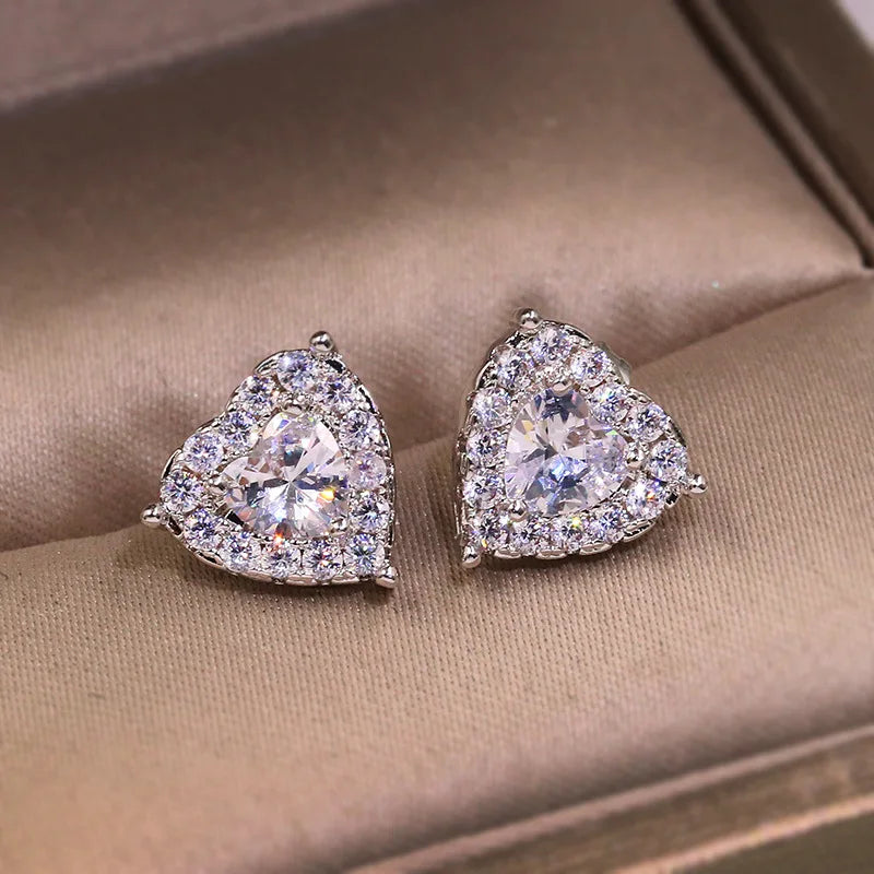 CZ Heart Stud Earrings