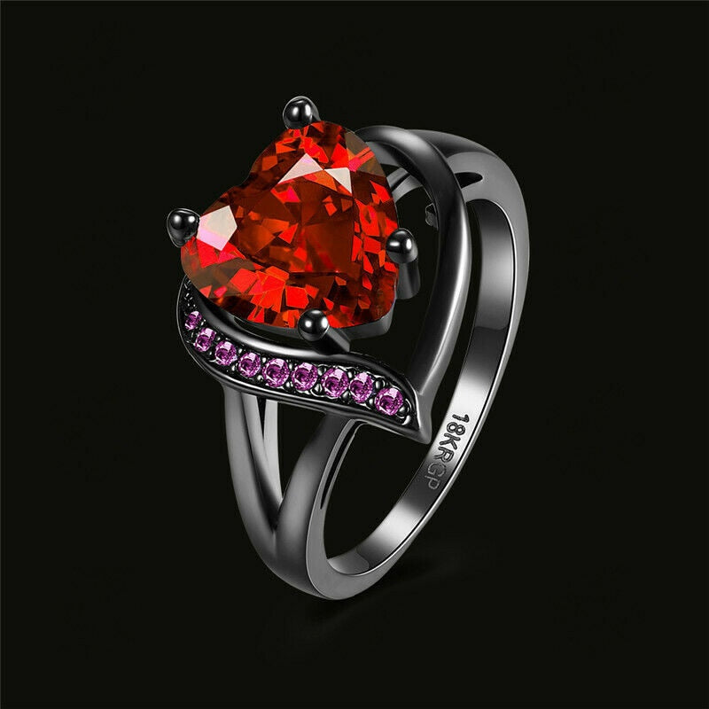 Mystic Heart Shaped CZ Ring Black Ring