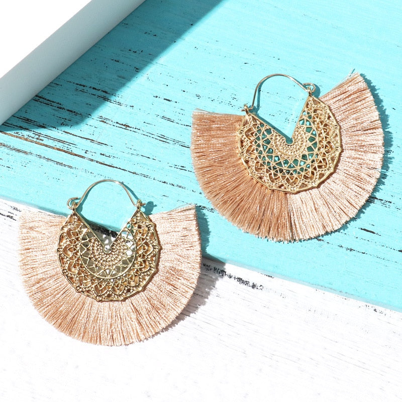 Metal Scroll and Fringe Earrings