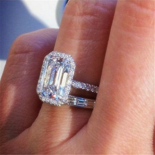 2 Pc Emerald Cut CZ Ring Set