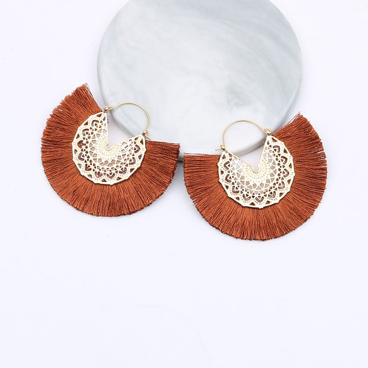 Metal Scroll and Fringe Earrings