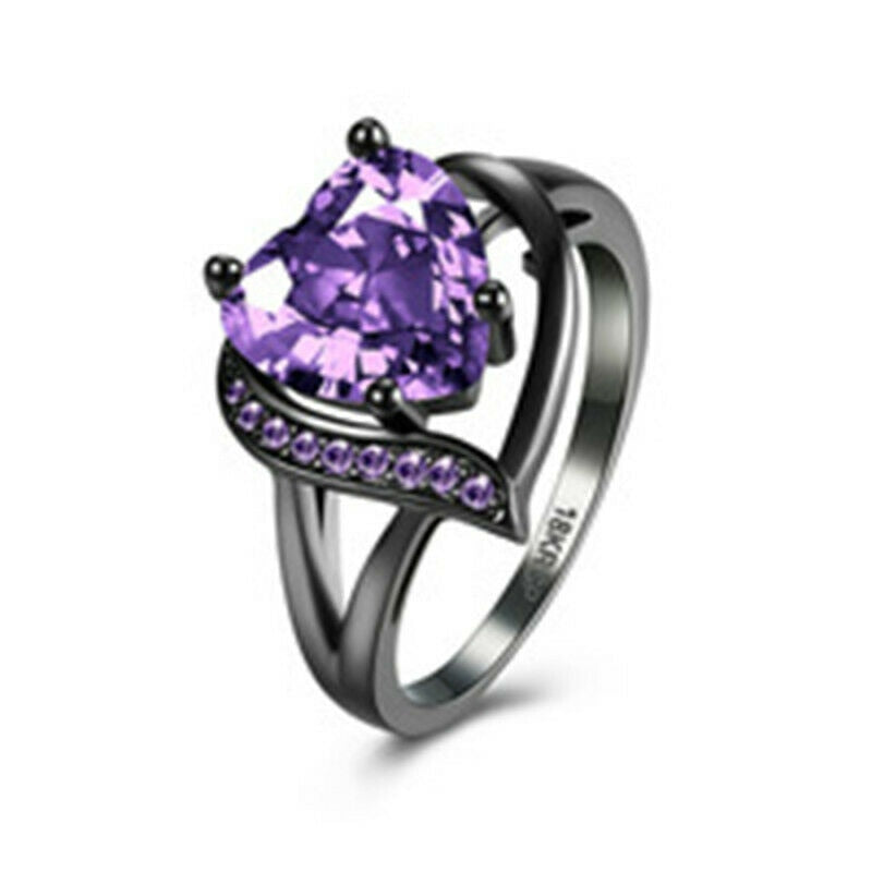 Mystic Heart Shaped CZ Ring Black Ring