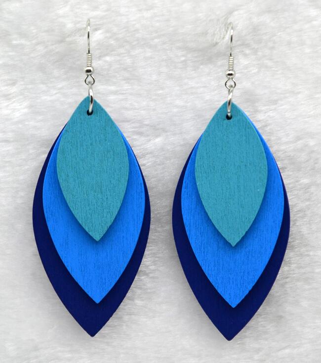 Three Tier Leaf Wood Earrings