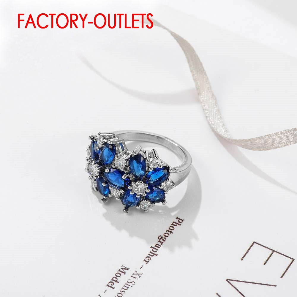 Blue Flower Rhinestone Ring