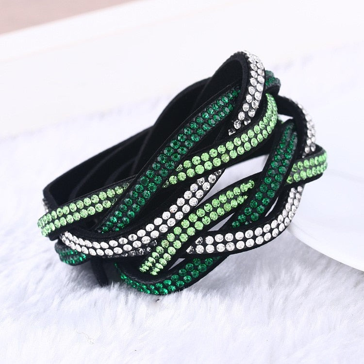 Braided Rhinestone Wrap Bracelet