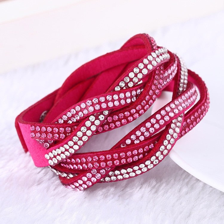 Braided Rhinestone Wrap Bracelet