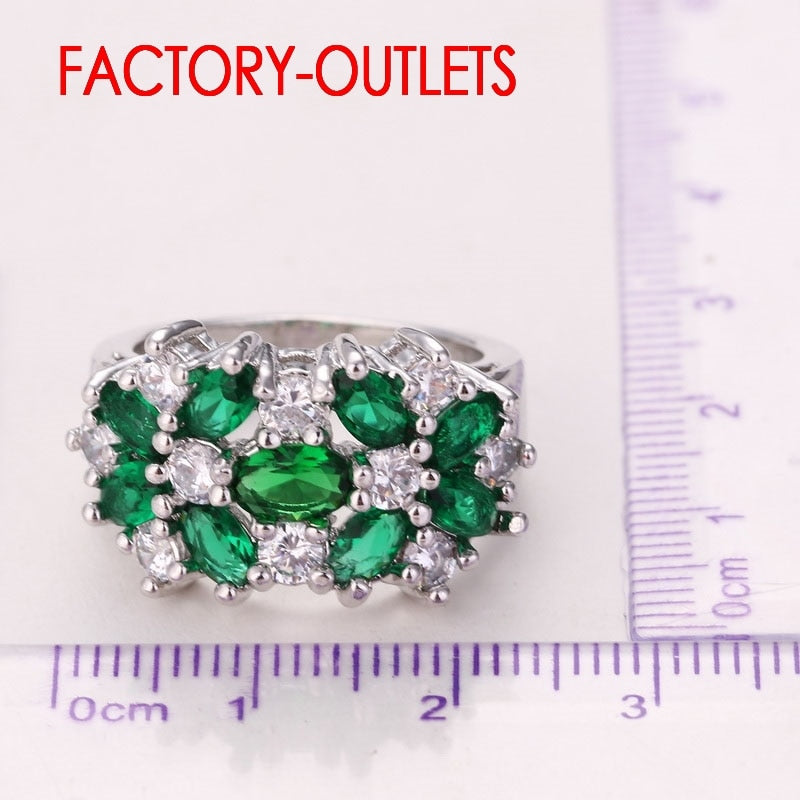 Green Rhinestone Flower Ring