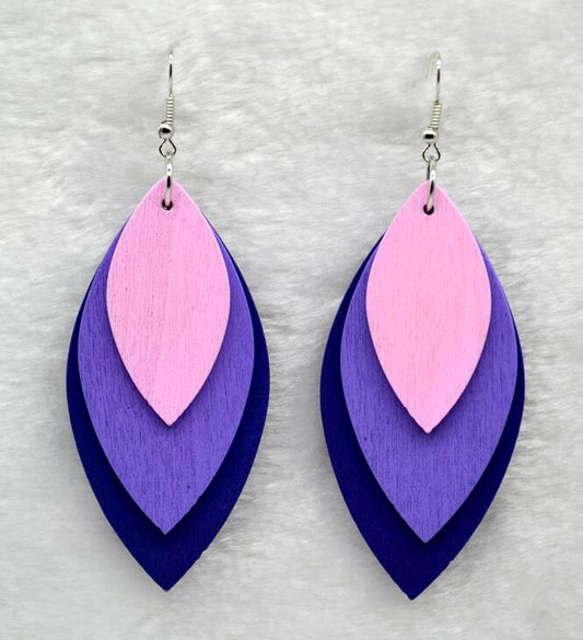 Three Tier Leaf Wood Earrings