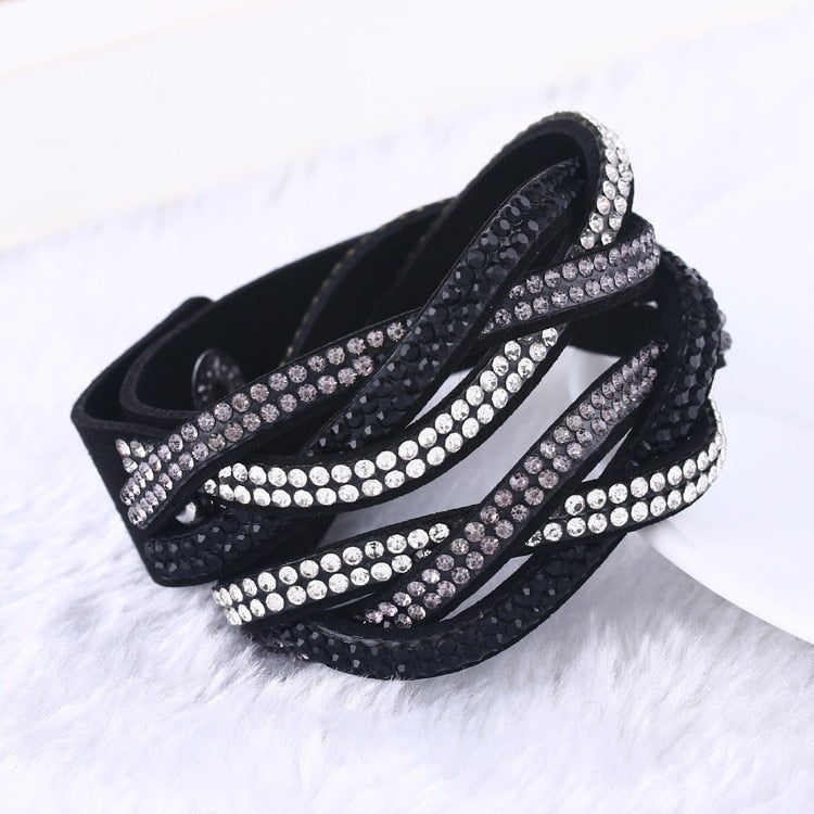 Braided Rhinestone Wrap Bracelet