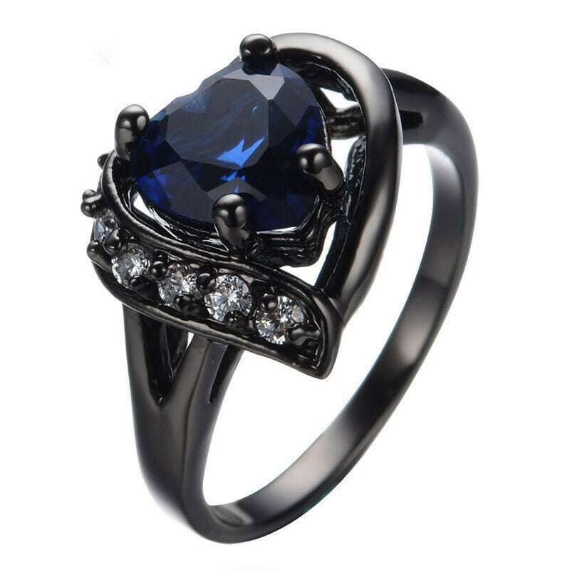 Mystic Heart Shaped CZ Ring Black Ring