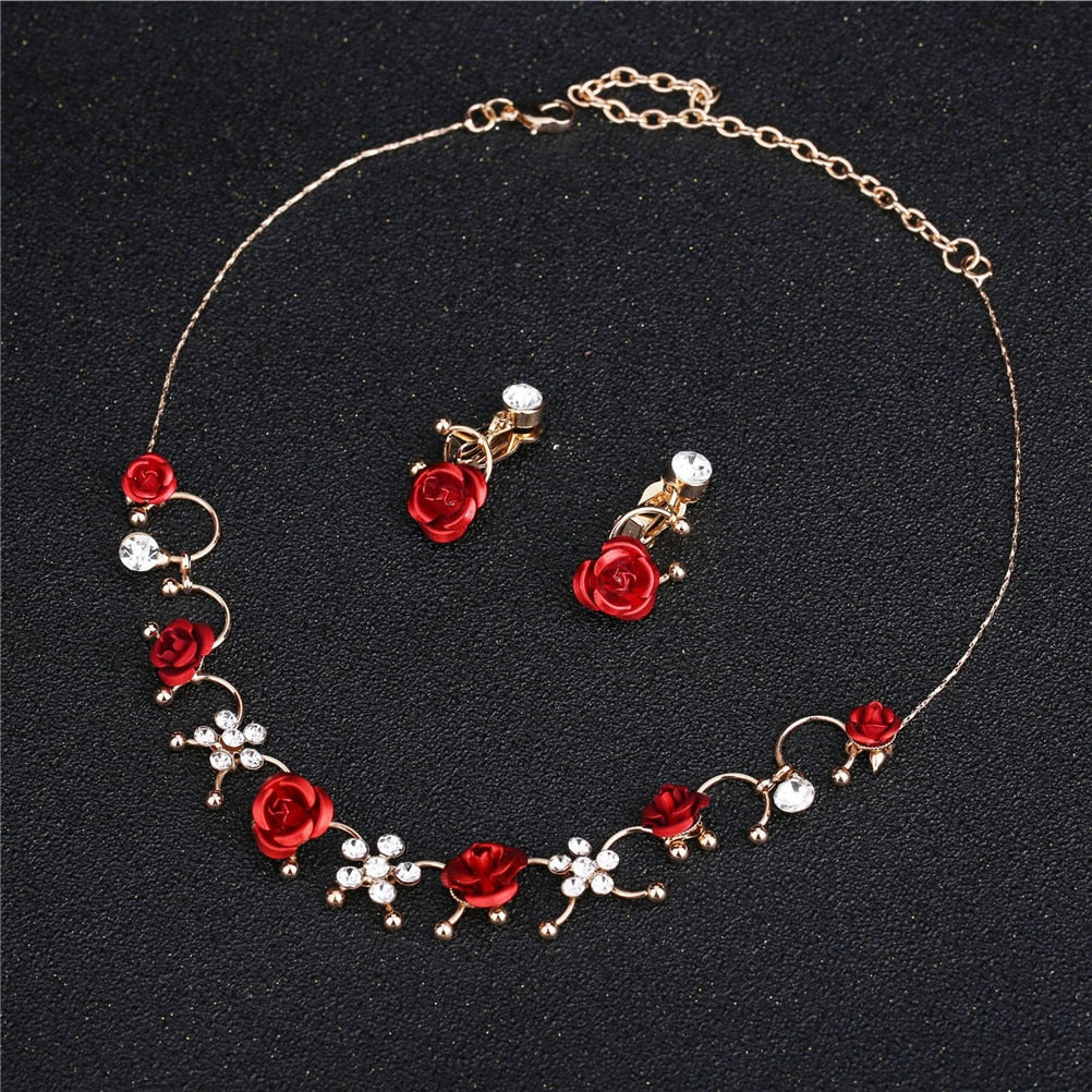 Red Rose Necklace Set