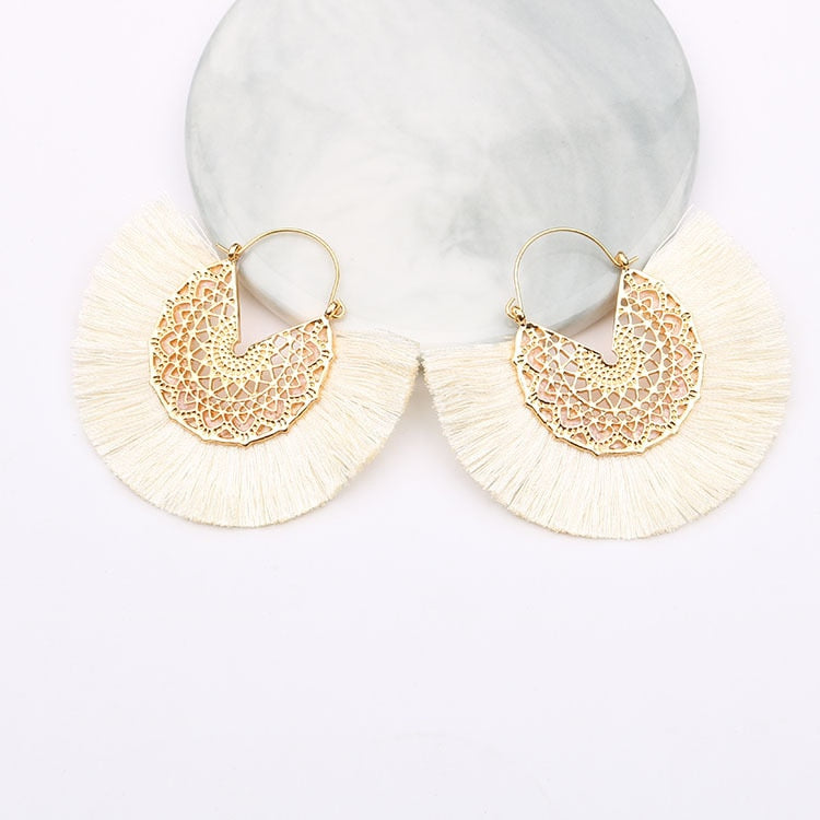 Metal Scroll and Fringe Earrings