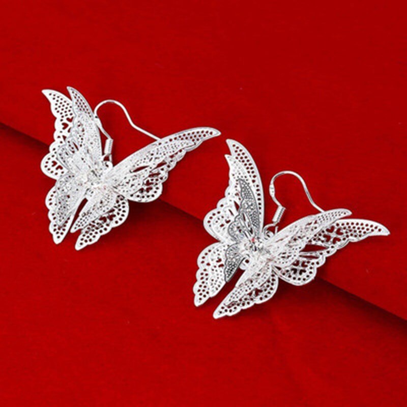 3-D Silver Butterfly Earrings