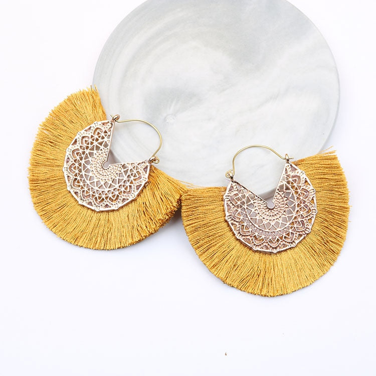 Metal Scroll and Fringe Earrings