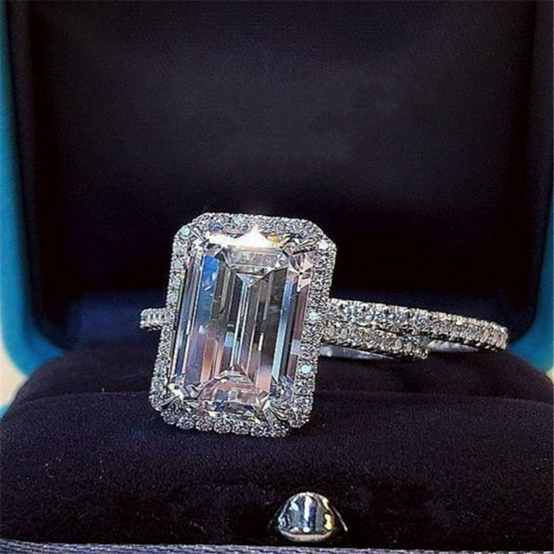 2 Pc Emerald Cut CZ Ring Set