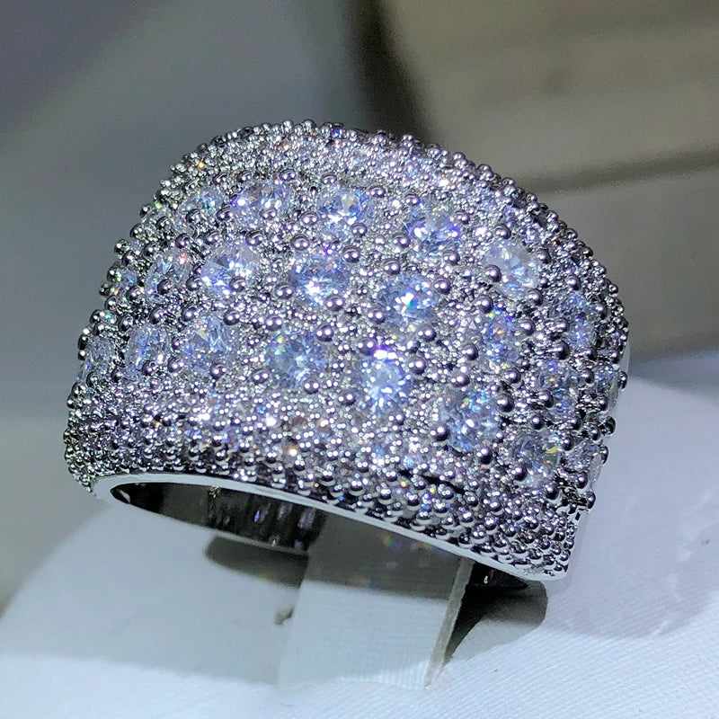 Luxury Round 925 Sterling Silver Zircon Ring