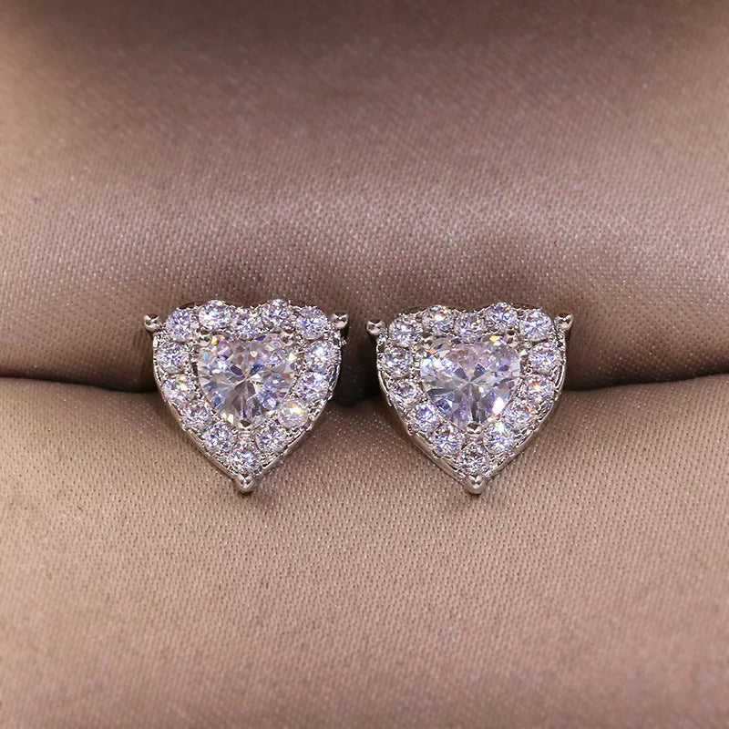 CZ Heart Stud Earrings