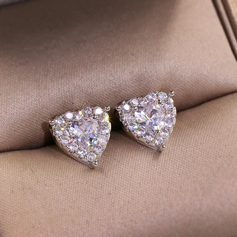 CZ Heart Stud Earrings