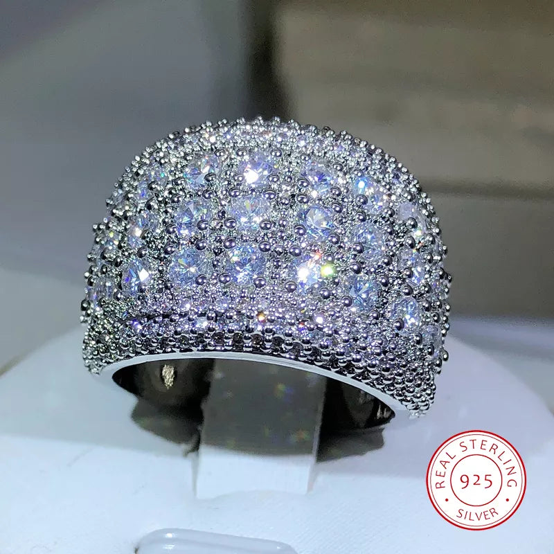 Luxury Round 925 Sterling Silver Zircon Ring