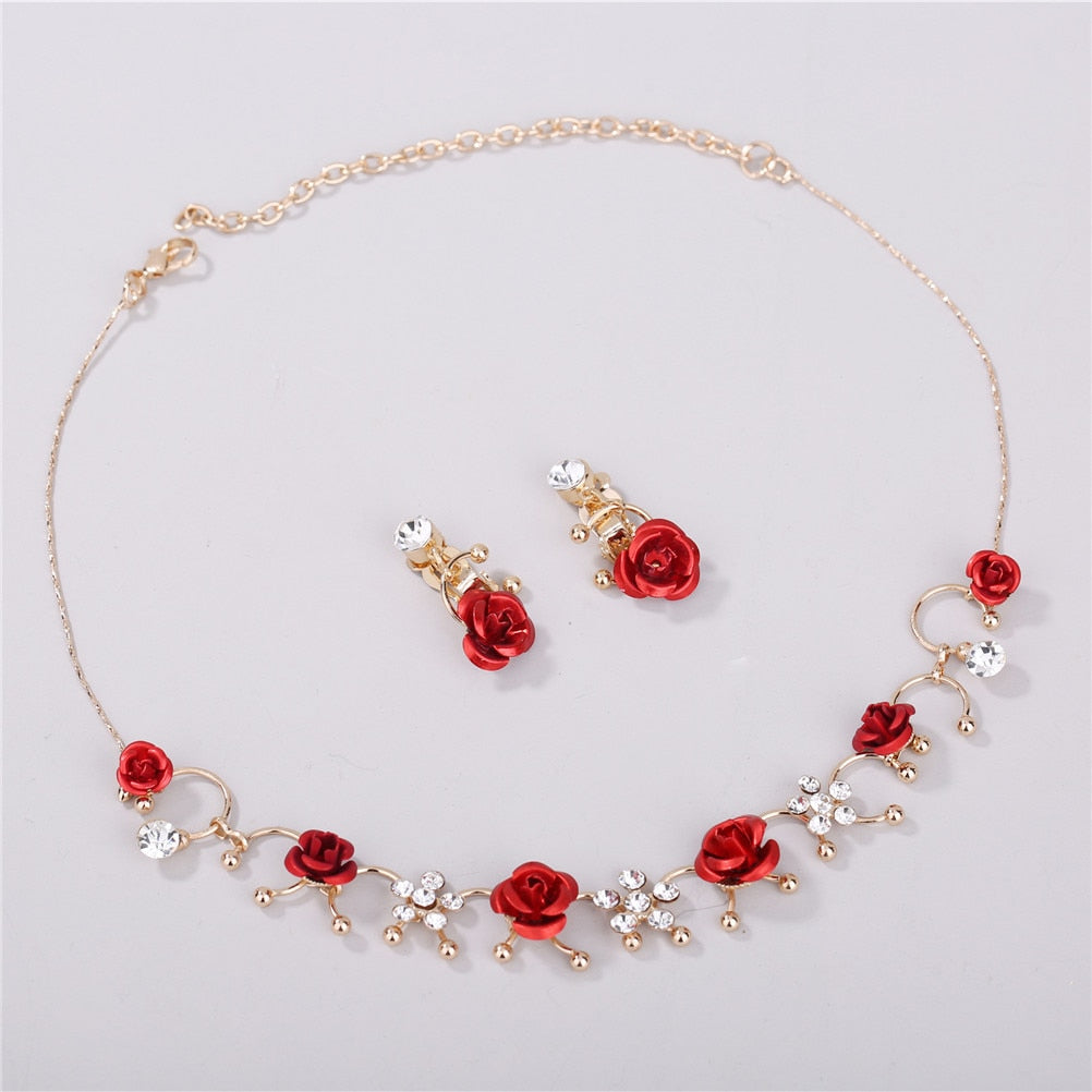 Red Rose Necklace Set