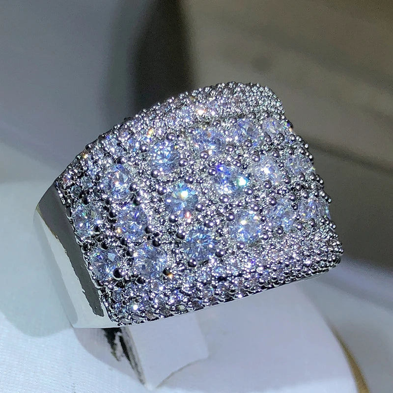 Luxury Round 925 Sterling Silver Zircon Ring