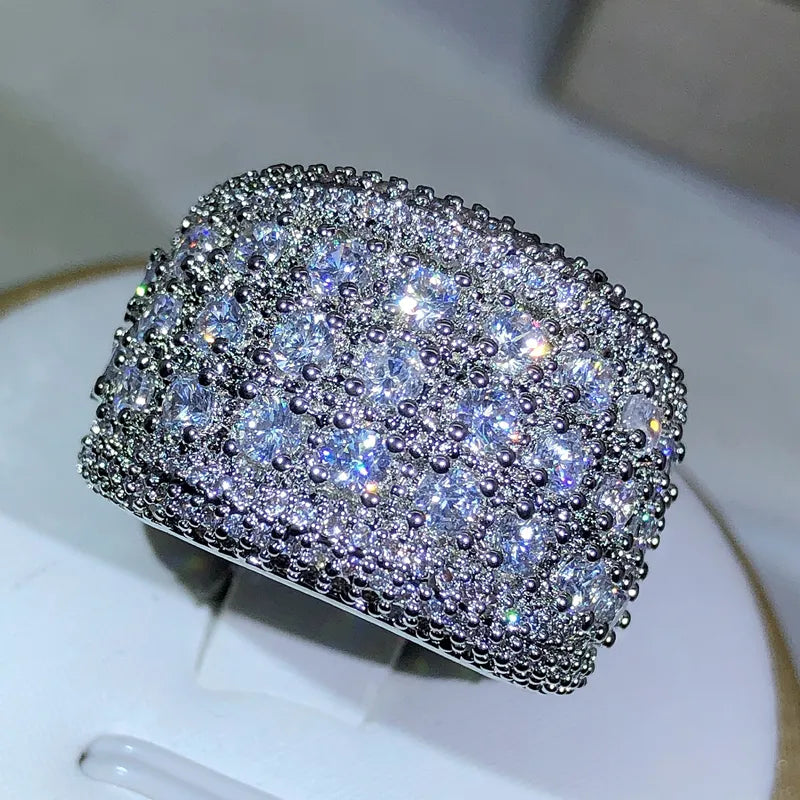 Luxury Round 925 Sterling Silver Zircon Ring