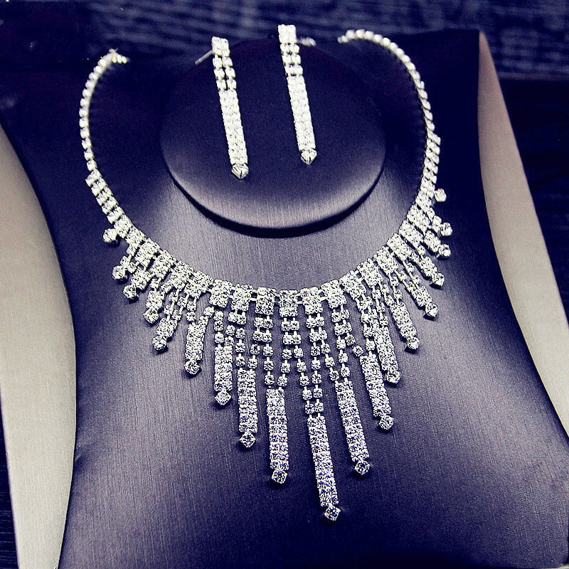 Bold Rhinestone Tassel Jewelry Set