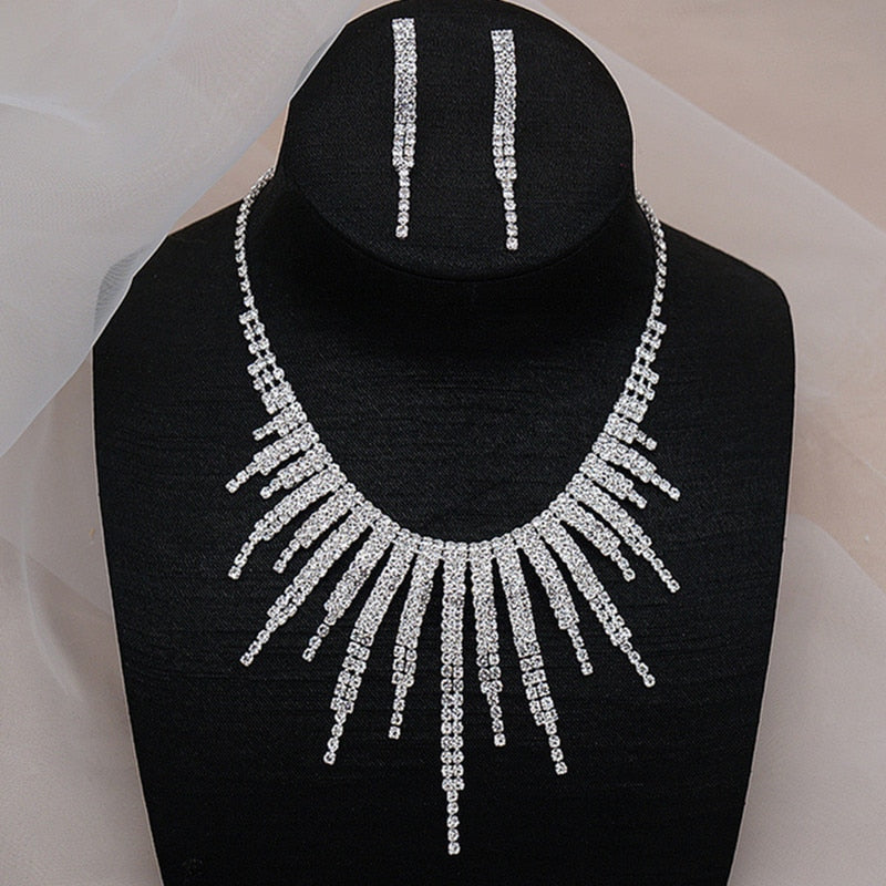 Bold Rhinestone Tassel Jewelry Set