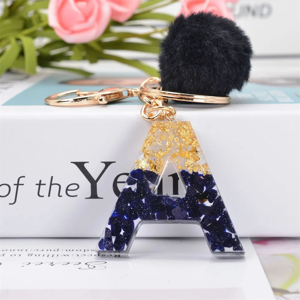 Black Pompom Letter Keychain