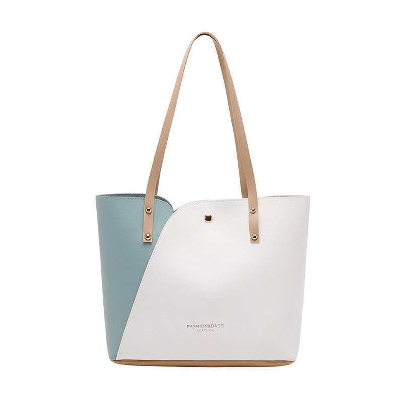 Two Color Vegan Leather Tote