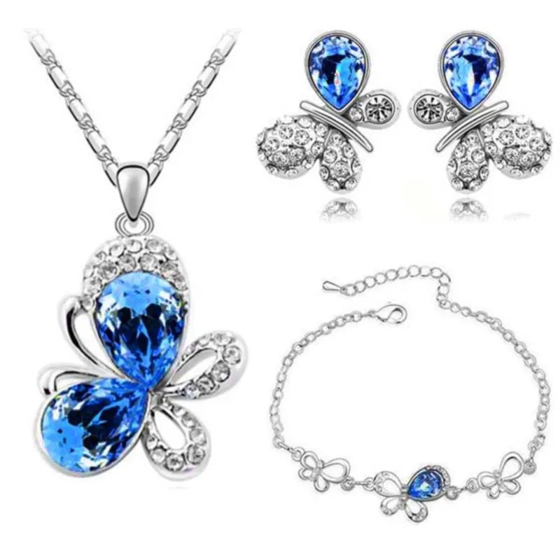 3 Pc Crystal Butterfly Jewelry Set