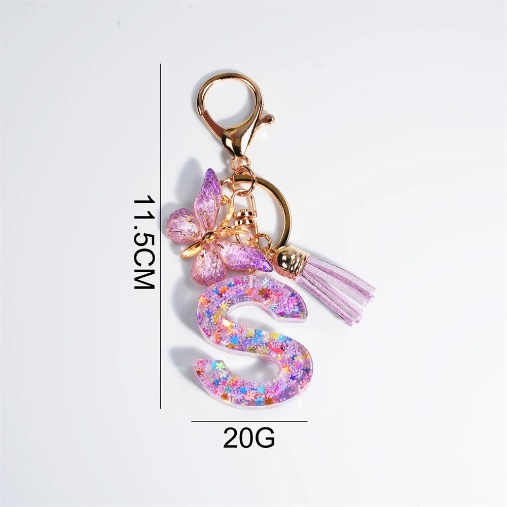 Purple Butterfly Initial Keychain