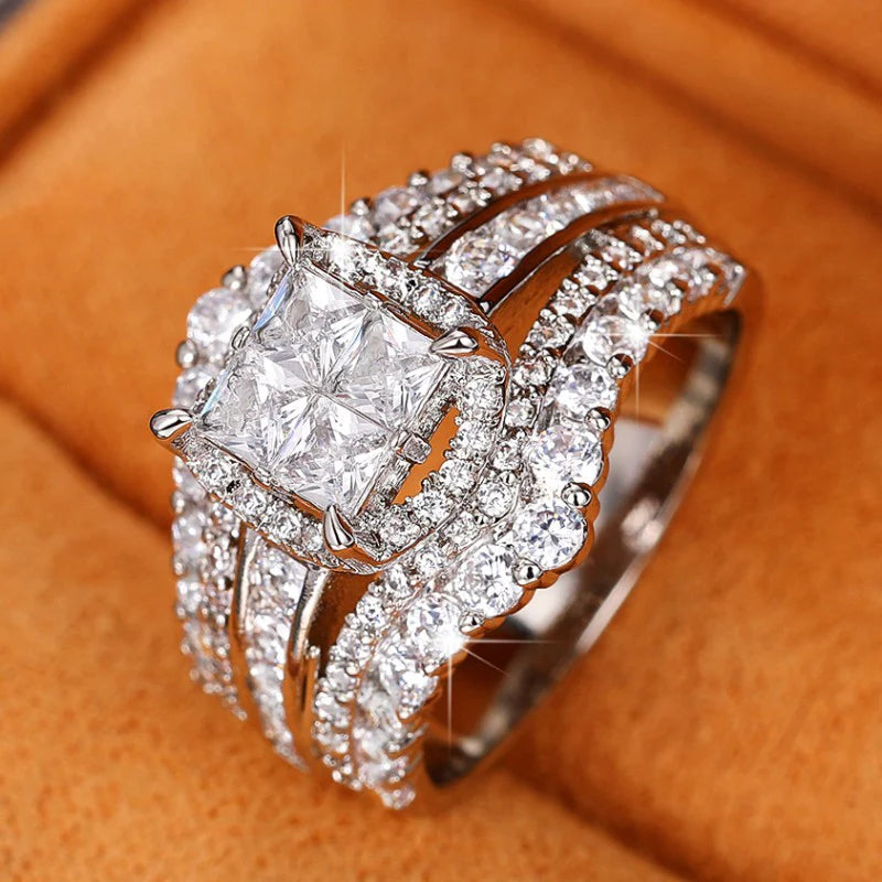 Huitan Wedding Rings for Women 2023 New Full Bling Iced Out Sparking CZ Female Rings Engagement Proposal Bands Fashion Jewelry