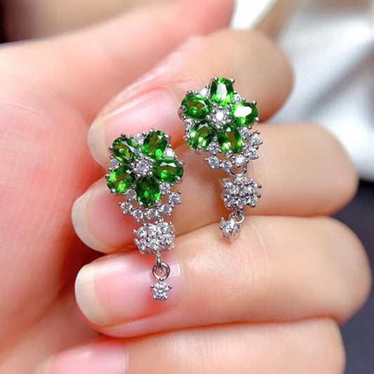 Green Crystal Flower Earrings