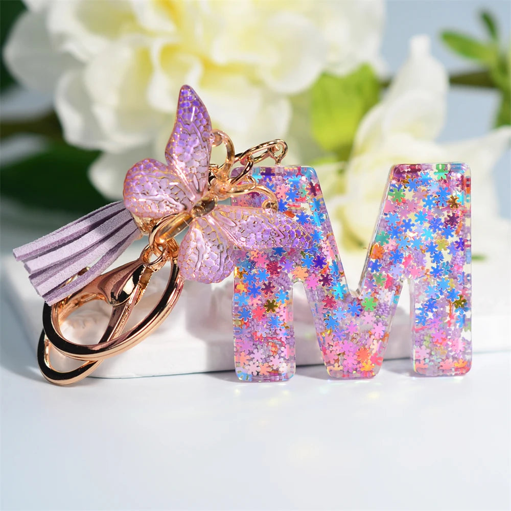 Purple Butterfly Initial Keychain