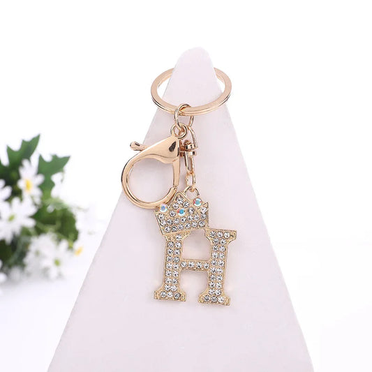 Crown Initial Rhinestone Keychain