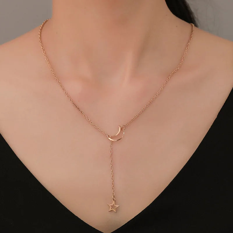 Minimalist Moon and Star Necklace